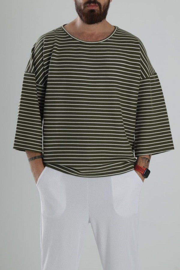 Yan Çizgi Yeşil Fakir Kol t-shirt COC1407