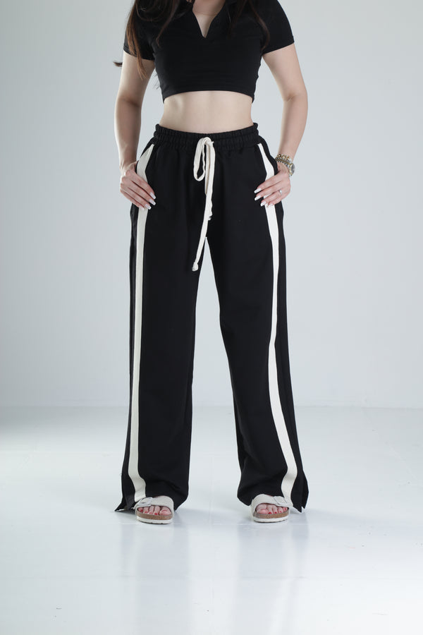 Yan Şerit Detaylı Siyah Oversize Eşofman COC1325