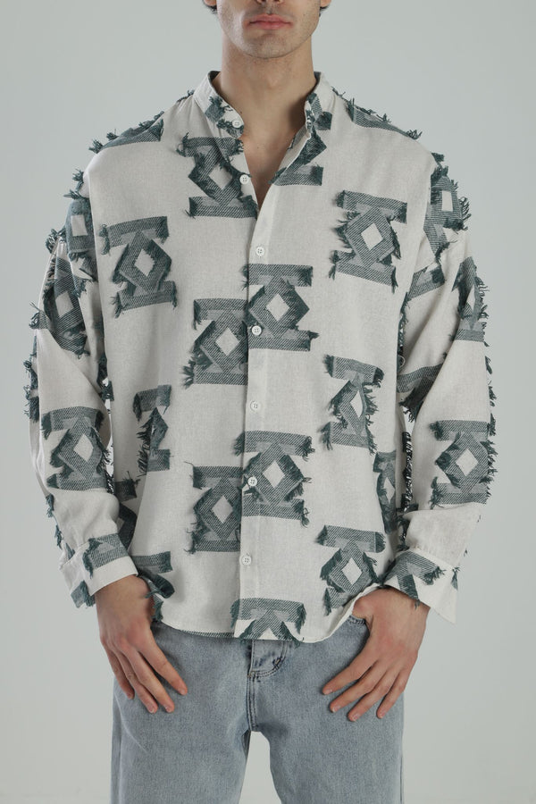 Yeşil Desenli Vintage Püsküllü Gömlek COC1845