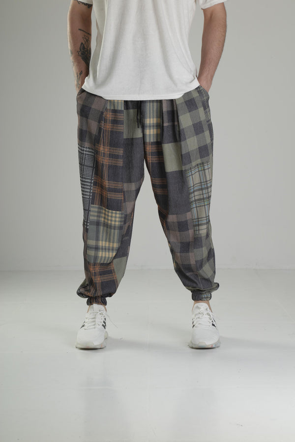 Yeşil Ekose Desenli Pileli Yarım Şalvar COC1847