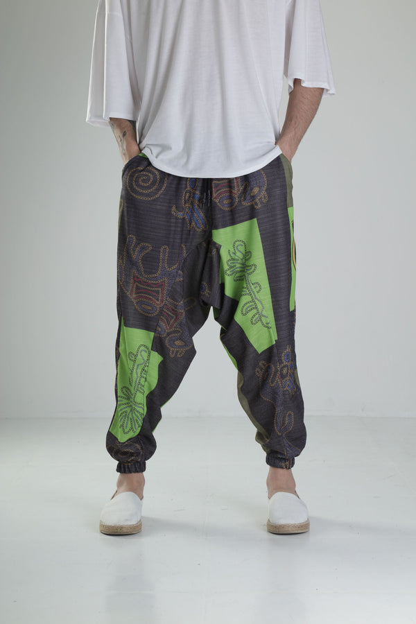 Yeşil Etnik Desenli Spor Şalvar COC1417