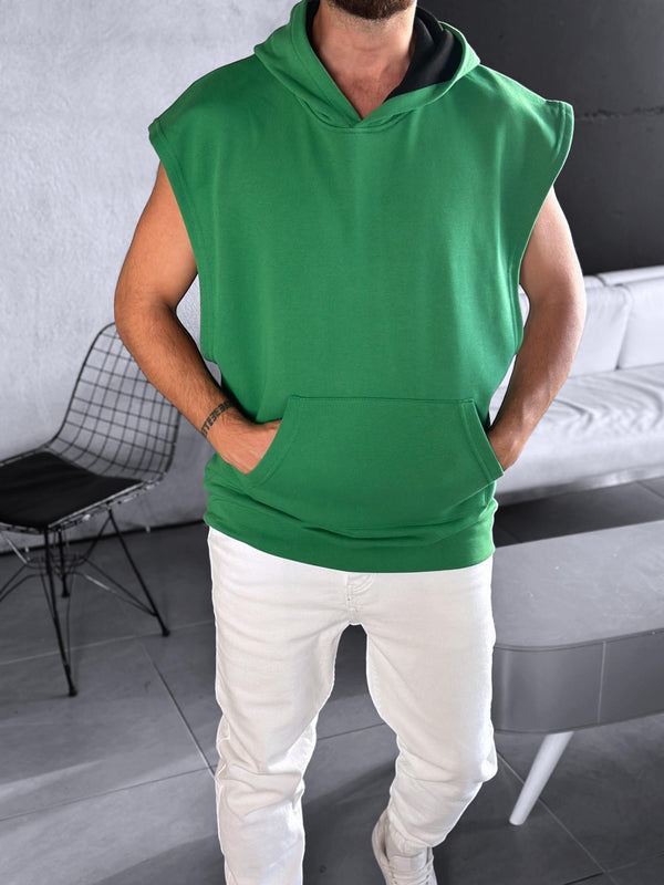 Yeşil Kapüşonlu Sıfır Kol Hoodie COC1850