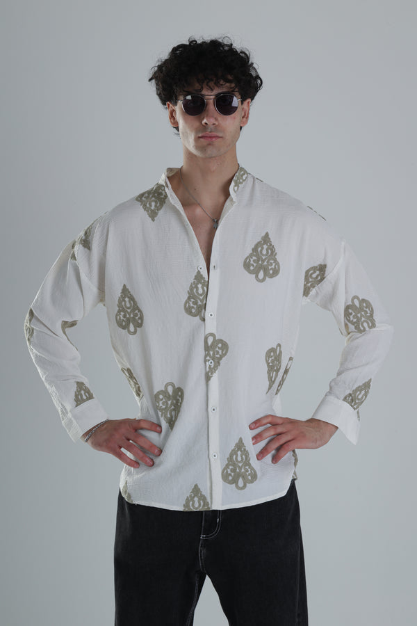 Yeşil Nakış Detaylı Oversize Gömlek COC1206