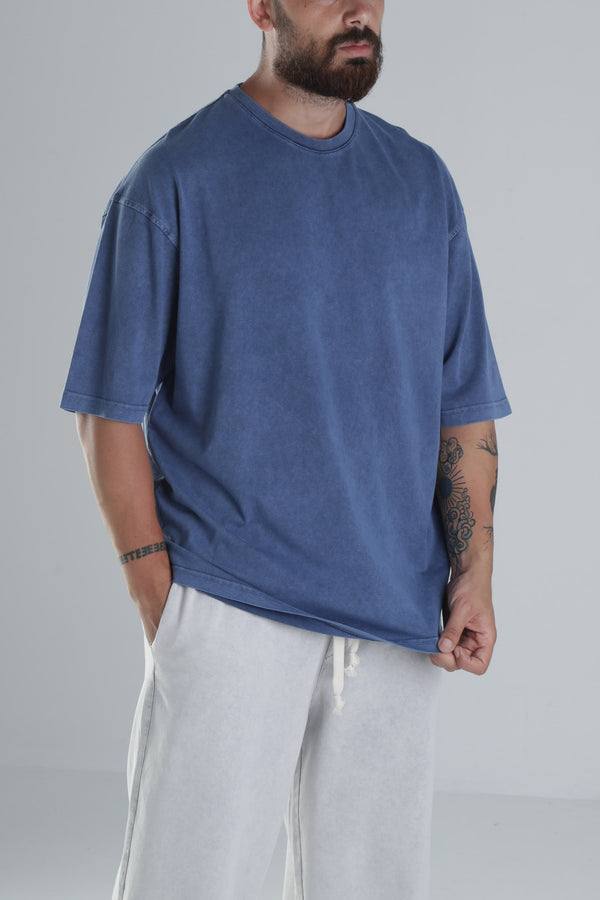 Yıkamalı Mavi Oversize T-Shirt COC1308