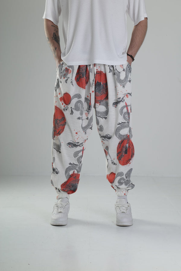 Yılan Desenli Chinese Pileli Yarım Şalvar COC1866