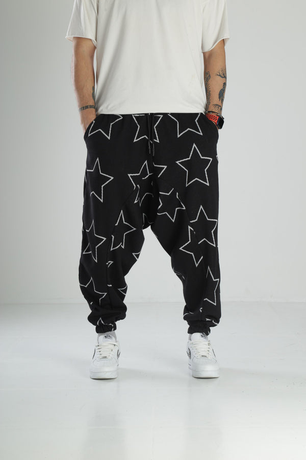 Yıldız Desenli Siyah Spor Şalvar COC1870